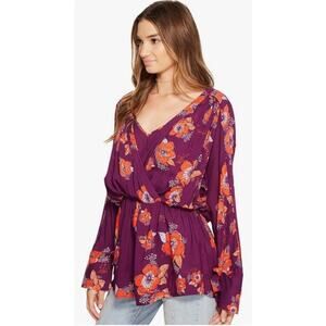 VGUC Free People Tuscan Dreams Floral Print Tie-Sleeve Tunic Purple Orange Sz S